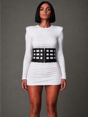 Black Cage Waist Cincher Belt with Front Zip
